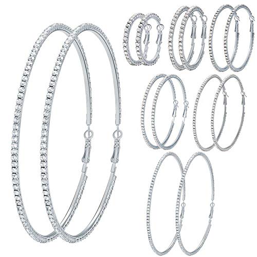 7 Pairs Gold Silver Large Rhinestone Hoop Earrings Set Big Sparkly 3-10cm Round Hoops Earrings Jewelry for Party Gift Wedding Date 7 Pairs Gold Silver Large Rhinestone Hoop Earrings Set Big Sparkly 3-10cm Round Hoops Earrings Jewelry for Party Gift Wedding Date