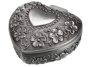 Hipiwe Vintage Heart Shape Jewelry Box - Small Antique Ring/Earrings/Necklace Storage Organizer Case
