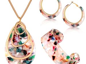 Acrylic Jewelry Set for Women Statement Earrings Necklace Bracelet Floral Necklace Set for Women