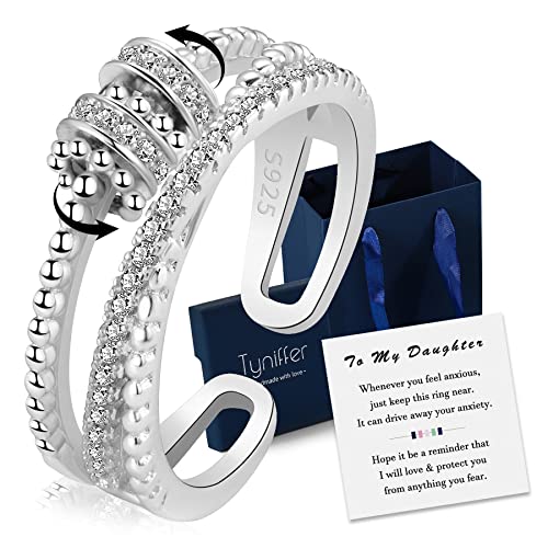 To My Daughter Fidget Ring With Spinner Beads S925 Silver Plated Anxiety Ring for Girls Women Adjustable Fidget Ring for Daughter/Granddaughter Gift with Message Card and Gift Box To My Daughter Fidget Ring With Spinner Beads S925 Silver Plated Anxiety Ring for Girls Women Adjustable Fidget Ring for Daughter/Granddaughter Gift with Message Card and Gift Box