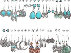 Bohemian Vintage Silver Drop Dangle Earrings Set for Women Girls