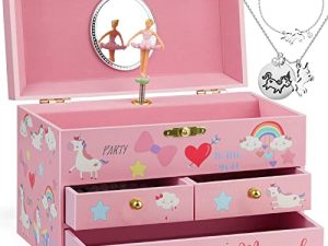 efubaby Musical Jewelry Box for Girls with Spinning Ballerina Unicorn Design