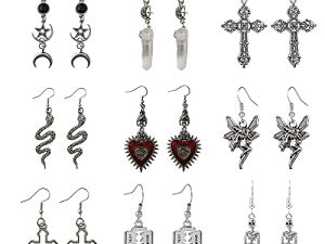 Gothic Punk Vintage Earrings Set Fairy Fairycore Coquette Jewelry Grunge Retro Silver Trendy Rock Harajuku Snake Evil Eye Hear Cross Skeleton Crystal Dangle Halloween Earrings for Women Teen Girls