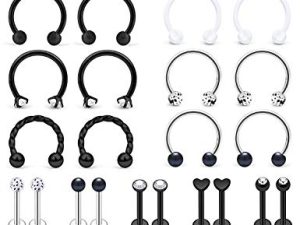SCERRING 16g Lip Rings Stainless Steel Horseshoe Labret Monroe Lip Rings Nail Tragus Helix Earrings Studs Ring Medusa Piercing Jewelry 8mm 36PCS