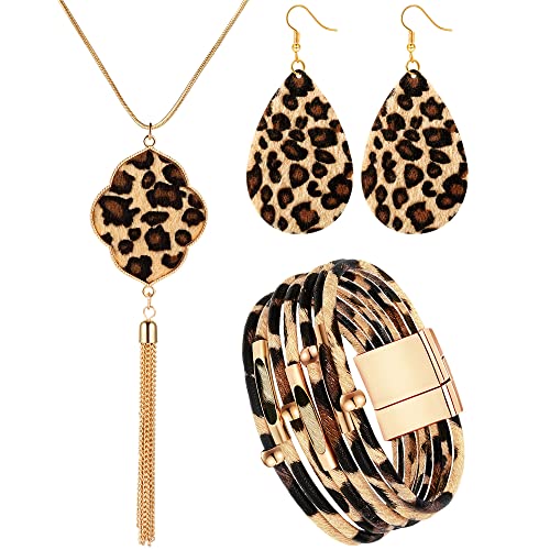 3 Pieces Leopard Earrings Bracelets Women Jewelry Bohemia Earrings Necklace Cheetah Set Multilayer Leather Cuff Boho for Girls Large Wrists Cosplay Party Costume Accessories 3 Pieces Leopard Earrings Bracelets Women Jewelry Bohemia Earrings Necklace Cheetah Set Multilayer Leather Cuff Boho for Girls Large Wrists Cosplay Party Costume Accessories