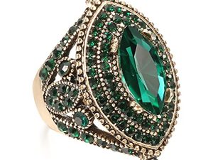 CKHAO Women Ring - 32mm Big Size Antique Gold Plated Turkish Style Green Gemstone Vintage Girls Ring Women Jewelry 0769GREEN