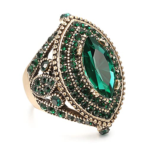 CKHAO Women Ring - 32mm Big Size Antique Gold Plated Turkish Style Green Gemstone Vintage Girls Ring Women Jewelry 0769GREEN CKHAO Women Ring - 32mm Big Size Antique Gold Plated Turkish Style Green Gemstone Vintage Girls Ring Women Jewelry 0769GREEN