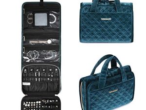 BAGSMART Velvet Hanging Jewelry Organizer Roll with Hook Foldable Travel Jewelry Case for Rings