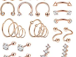REVOLIA 32Pcs Stainless Steel Cartilage Stud Earrings for Women Girls Conch Helix Tragus Daith Conch Hoop Earing Piercing Jewelry Set