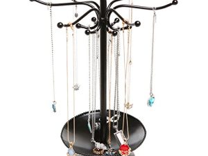 MyGift Black Metal Jewelry Tree Stand