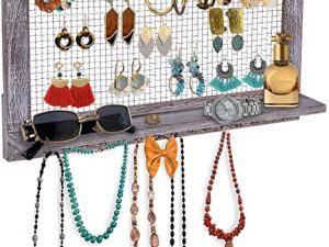 Comfify Rustic Jewelry Organizer – Wall Mounted Jewelry Holder w/ Removable Bracelet Rod