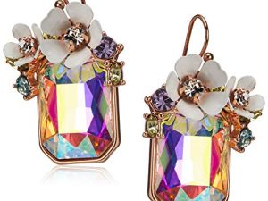 Betsey Johnson Flower Rectangle Stone Drop Earrings