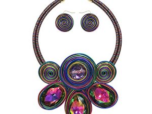 Chunky African Statement Necklace For Women Tribal Fashion Costume Jewelry Earring Sets Unique Colorful Big Rhinestone Crystal Pendent Collar Choker Bib Handmade
