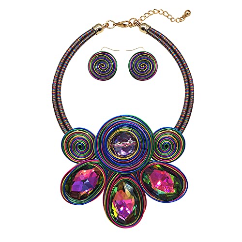 Chunky African Statement Necklace For Women Tribal Fashion Costume Jewelry Earring Sets Unique Colorful Big Rhinestone Crystal Pendent Collar Choker Bib Handmade Chunky African Statement Necklace For Women Tribal Fashion Costume Jewelry Earring Sets Unique Colorful Big Rhinestone Crystal Pendent Collar Choker Bib Handmade