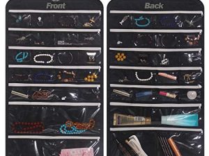 Hanging Jewelry Organizer 47 Pockets with Zipper for Earrings Necklace Bracelet Ring Accessory Display Storage Bag Travel Holder Box