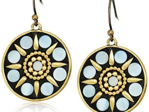 Lucky Brand Colorful and plaGold-Tone Hammered Mother-of-Pearl Circle Drop Earrings