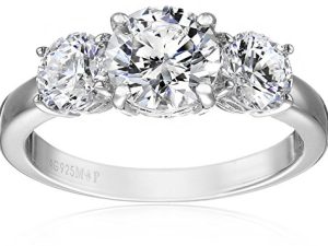 Amazon Collection Platinum or Gold Plated Sterling Silver Round 3-Stone Ring made with Infinite Elements Zirconia