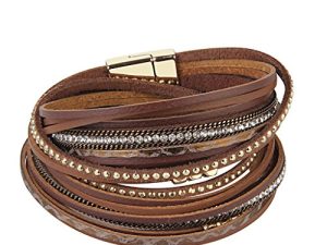 TASBERN Leopard Print Leather Wrap Bracelet in Multilayer Strands Leahter Cuff Bracelets for Women Mother Wife