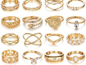 KISS WIFE 24Pcs Gold Knuckle Rings Set for Women Girls