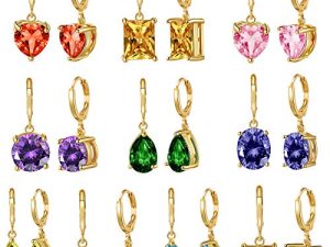 4-10 Pairs Silver Small Hoop Earrings with CZ/Opal Charm for Girls-Flawless Opal/Cubic Zirconia LeverBack Drop Earrings for women