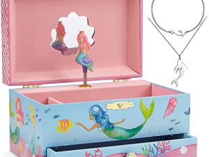Jewelkeeper Mermaid Music Box & Little Girls Jewelry Set - 3 Mermaid Gifts for Girls