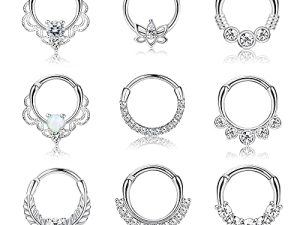 Drperfect 9PCS 16G Septum Rings Opal Daith Earrings Hoop Nose Rings 316L Stainless Steel CZ Cartilage Helix Tragus Earrings Septum Clicker Piercing Jewerly