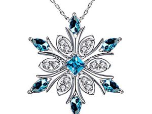 Women's 925 Sterling Silver Blue Crystals Snowflake Pendant Fashion Necklace Collarbone Chain