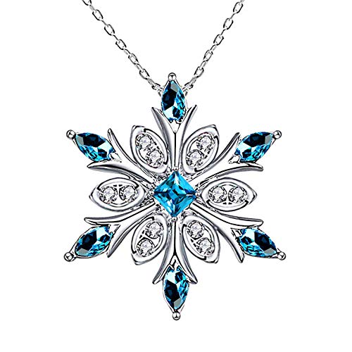 Women's 925 Sterling Silver Blue Crystals Snowflake Pendant Fashion Necklace Collarbone Chain Women's 925 Sterling Silver Blue Crystals Snowflake Pendant Fashion Necklace Collarbone Chain