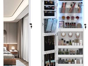 LVSOMT 3 LEDs Mirror with Jewelry Storage