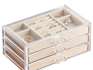 HerFav Acrylic Jewelry Organizer Box with 3 Drawers