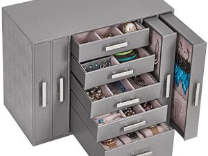 ANWBROAD Jewelry Organizer Box Large Jewelry Box Gift for Women and Girls Jewelry Storage Box for All Necklaces Rings Earrings Bracelet Watches UJJB017H