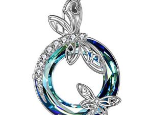 TOUPOP Womens Necklace Dragonfly Necklace Sterling Silver Butterfly Pendant Necklace with Crystal Jewelry Gifts for Women Girls Wife Mom Birthday Christmas Anniversary