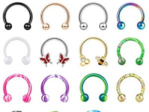 ONESING 20 Pcs Septum Rings 16G Septum Jewelry Septum Rings for Women Septum Piercing Lip Rings Nose Piercing Jewelry Tragus Horseshoe Earrings Hypoallergenic Stainless Steel Pink Septum Ring 10mm