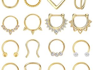 BESTEEL 16Pcs Septum Rings 16G Black Septum Jewelry Stainless Steel Daith Earrings Nose Rings Hoop CZ Cartilage Helix Tragus Earrings Septum Clicker Piercing Jewelry