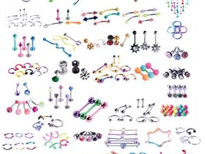 BodyJ4You 120PC Body Piercing Jewelry Kit | CBR BCR Rings Barbells Studs Screws Curved Bars | Belly Button Cartilage Tragus Nose Septum Tongue | 14G 16G 18G 20G Stainless Steel Random Bulk Set