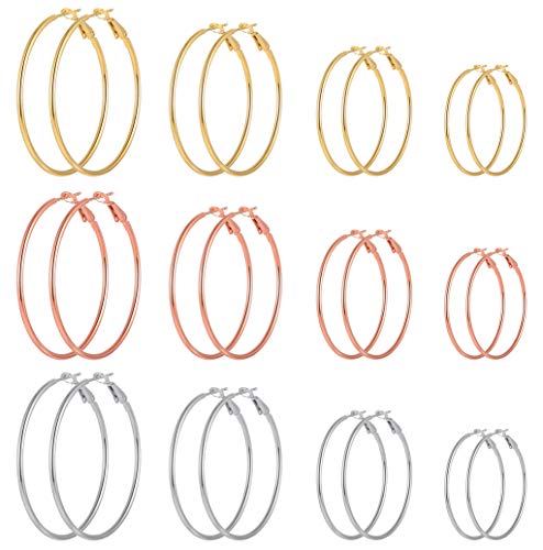 12 Pairs Stainless Steel gold/silver/rose gold Plated gold Hoop Earrings for Women Girls Hypoallergenic Hoops Women's Earrings Loop Earrings Set 12 Pairs Stainless Steel gold/silver/rose gold Plated gold Hoop Earrings for Women Girls Hypoallergenic Hoops Women's Earrings Loop Earrings Set