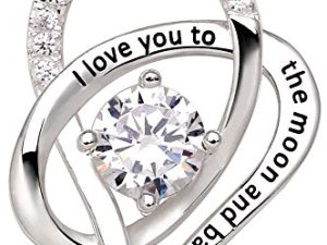 ALOV Jewelry Sterling Silver "I Love You To The Moon and Back" Love Heart Cubic Zirconia Pendant Necklace