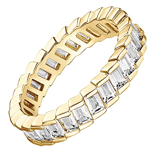 PAVOI 14K Gold Plated Cubic Zirconia Baguette Cut Eternity Bands for Women PAVOI 14K Gold Plated Cubic Zirconia Baguette Cut Eternity Bands for Women