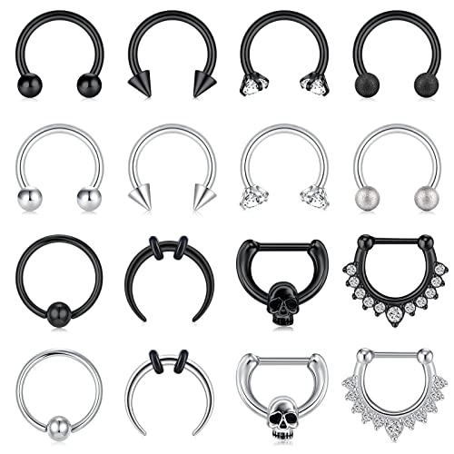 TOKRING 16PCS 16G Septum Nose Rings Stainless Steel Hinged Seamless Nose Hoop Ring Smiley Horseshoe Piercing Jewelry Captive Bead Ring Helix Daith Tragus Cartilage Earrings for Women Men TOKRING 16PCS 16G Septum Nose Rings Stainless Steel Hinged Seamless Nose Hoop Ring Smiley Horseshoe Piercing Jewelry Captive Bead Ring Helix Daith Tragus Cartilage Earrings for Women Men