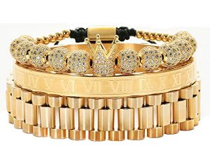 MAGIC FISH Imperial Crown King Mens Bracelet Pave CZ ，Gold Bracelets for Men Luxury Charm Fashion Cuff Bangle Crown Birthday Jewelry