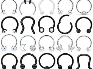 Cisyozi 16G Horseshoes Black Septum Jewelry Stainless Steel Horseshoe Septum Ring Nose Rings Hoop Helix Daith Cartilage Tragus Earrings Eyebrow Body Piercing Jewelry 6-14mm