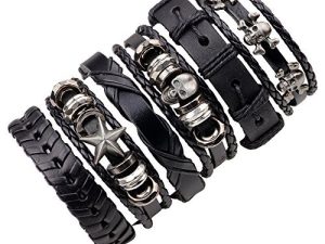 Tophoenix Gothic Punk Style Rock Star Skull Bracelet 6 Pcs Set for Mens