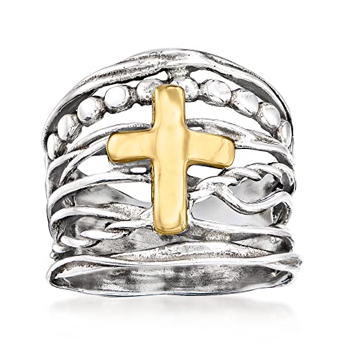 Ross-Simons Sterling Silver and 14kt Yellow Gold Multi-Row Ring Ross-Simons Sterling Silver and 14kt Yellow Gold Multi-Row Ring