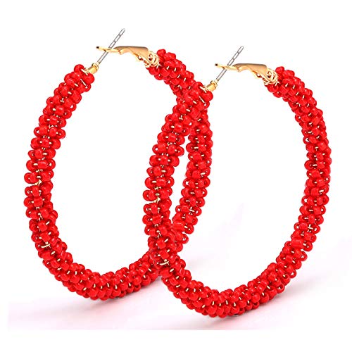 CEALXHENY Beaded Hoop Earrings for Women Mixed Color Bead Dangle Earrings Bohemia Hoop Dangle Earring Studs for Girls CEALXHENY Beaded Hoop Earrings for Women Mixed Color Bead Dangle Earrings Bohemia Hoop Dangle Earring Studs for Girls