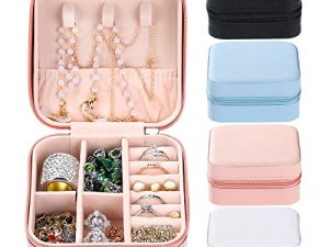 Hicarer 4 Pieces Small Travel Jewelry Boxes PU Leather Jewelry Organizer Box Portable Travel Jewelry Organizer Cases for Rings Earrings Necklace