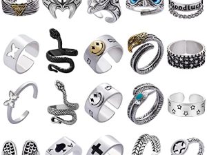 AIDSOTOU Mens Vintage Open Rings Set Frog Snake Skull Cool Punk Goth Ring for Men Women Girls Adjustable