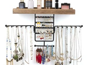 Jewelry Organizer Wall Mounted Rotating Jewelry Holder Hanging Storage Display for Necklaces Bracelet Earring Ring (Carbonized Black)