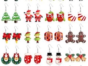 20 Pairs Christmas Earrings for Women Girls Xmas Holiday Earrings Christmas Tree Snowflake Snowman Bow Bells Earrings Bulk Christmas Party Jewelry Gifts