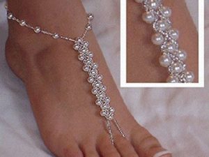 Xiboya textile Pearl Barefoot Foot Jewelry Anklet for Sandals& Beach Wedding(1 Pair)