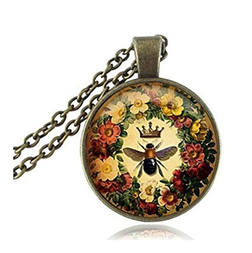 Queen Bee Necklace Flower Jewelry Animal Honeybee Cabochon Pendant Letter Jewelry Antique Bronze Chain Neckless Women Jewellery Queen Bee Necklace Flower Jewelry Animal Honeybee Cabochon Pendant Letter Jewelry Antique Bronze Chain Neckless Women Jewellery